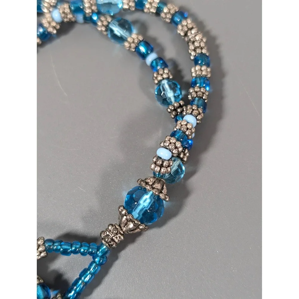 Artisan Blue Glass Puffy Heart Charm Bracelet 8